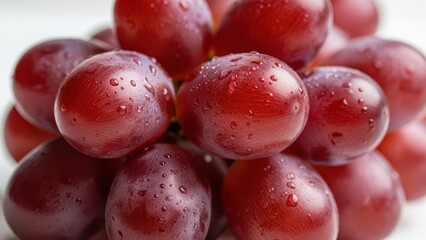 Fresh Red Grapes with Water Droplets on White Background.