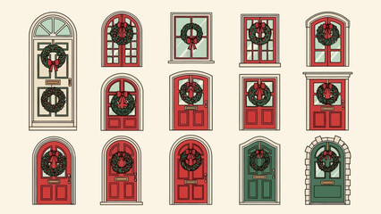 Festive Door Decorations A Collection of Christmas Wreaths on Various Doors