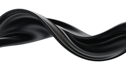 Elegant flowing black silk fabric with soft folds and highlights isolated on transparent background