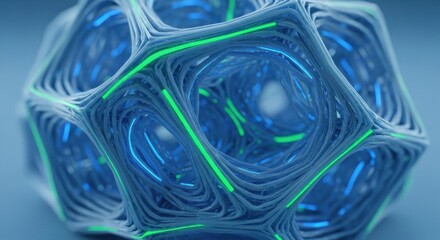 Complex Geometric Form Featuring Luminous Wires and Patterns