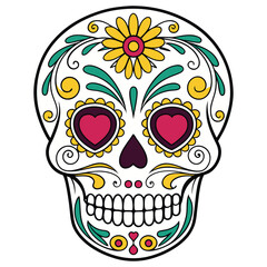 Colorful Ornate Sugar Skull Vector Art for Dia de Muertos Decoration