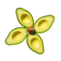 Avocado halves arranged isolated on transparent background