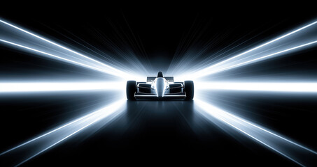 futuristic car presentation, studio shot featuring prototype sports car with dramatic lighting and reflections