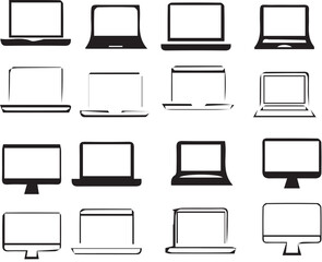 set of laptop icons icon, collection, design, icons, symbol, computer, black, office