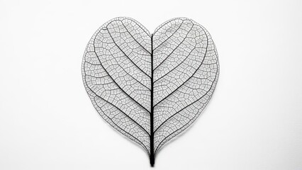 Delicate HeartShaped Leaf Skeleton on White Background.