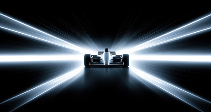 Fototapeta futuristic car presentation, studio shot featuring prototype sports car with dramatic lighting and reflections