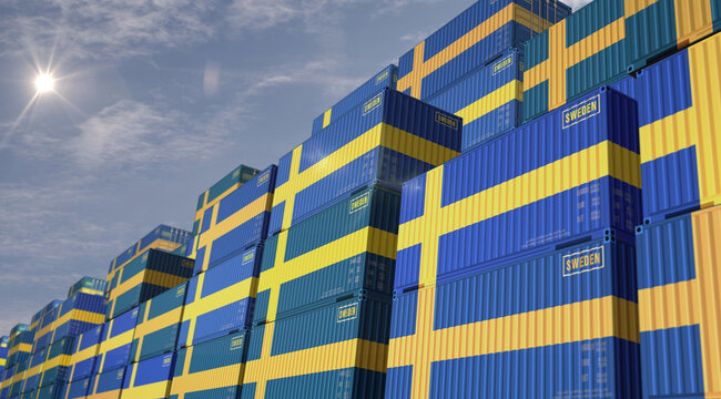 Fototapeta Sweden export cargo shipping containers