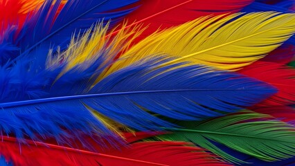 Obraz premium Vibrant Feathers: A captivating arrangement of colorful feathers, each showcasing a spectrum of hues and textures, creating a visually stunning display of natural beauty.