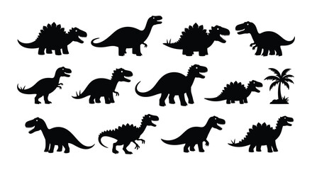 Obraz premium Silhouettes of various dinosaur species in a simple black and white design