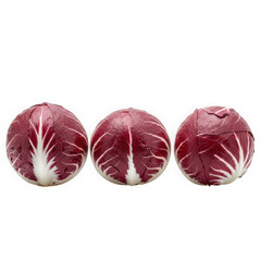 Three radicchio heads isolated on transparent background