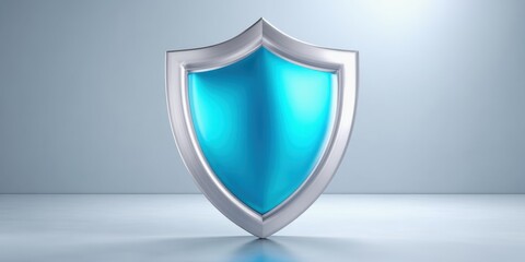 Media Literacy Concepts on Disinformation. A sleek, shiny blue shield emblem set against a light background, symbolizing protection and security.