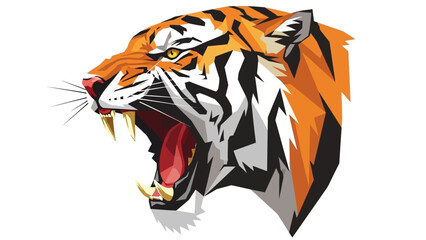 Aggressive Tiger Head Roaring with Open Mouth and Sharp Teeth, Fierce Animal Illustration