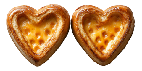 Heart shaped baked pastries against transparent background