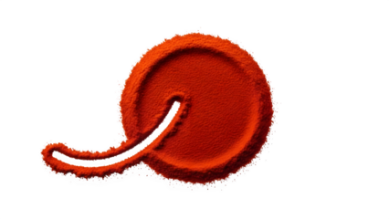Red letter q made of fine powder or spice, resembling paprika or chili, shaped like a capital letter, isolated on transparent background