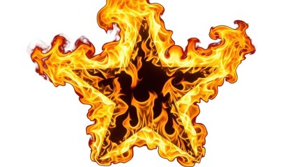Fiery Star Shape Isolated on White Background with Blazing Flames.