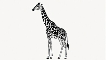 Naklejka premium Elegant Giraffe Illustration - A Detailed Black and White Depiction.