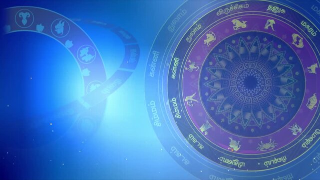 Tamil Horoscope Blue Background &ndash; Rasi Palan Design Zodiac Signs	
