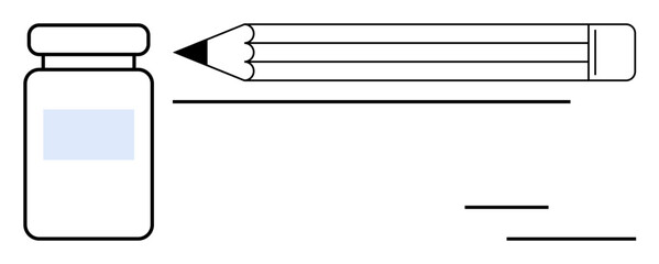 Creativity, healthcare, education, art tools, medical concepts, productivity. A pencil and a medicine bottle on a clean background. Creativity and healthcare blend in this minimalist visual