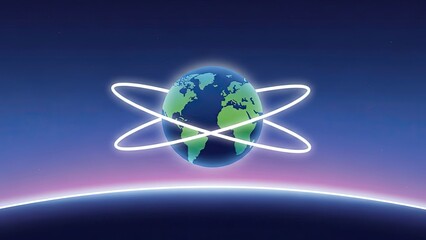 Planet Earth with glowing orbital rings representing global technology.
