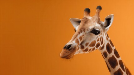 Obraz premium close up giraffe head orange background copy space
