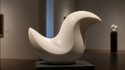 Elegant white abstract form displayed in art gallery