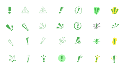 set of green exclamation marks on white background