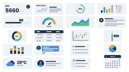 Dashboard UI Vector Widget Set – Analytics KPI Cards and Charts