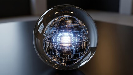 Reflective orb containing an intricate glowing data structure