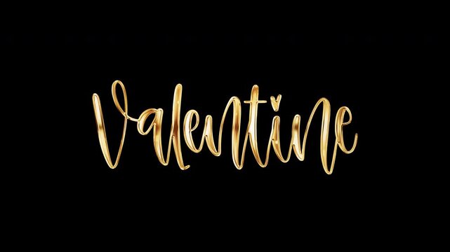 Animation of Valentines Golden shine text titles on black abstract background. Isolated transparent video animation text with alpha channel using pro res 444.