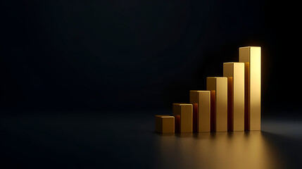Golden Bar Graph: a symbol of economic growth and success, with ascending golden bars that stand out against a dark backdrop. The image is an invitation to explore finance.