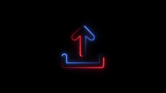 Abstract glowing neon Upload icon animation with dark background.Futuristic glowing neon upload icon with smooth animated