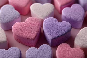 Obraz premium Colorful heart-shaped bath bombs arranged in pastel collection display