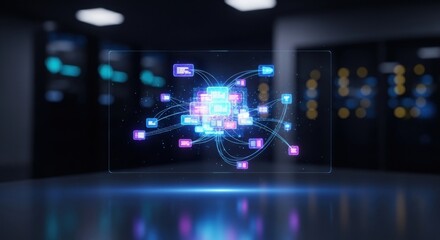 Modern Data Center with Vibrant Digital Information Flow