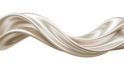 Elegant flowing white silk fabric with soft folds and curves isolated on transparent background