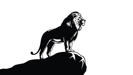 Lion standing on rock with pride and strength © Shela