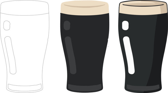 irish pub dark stout beer pint glass vector icon set