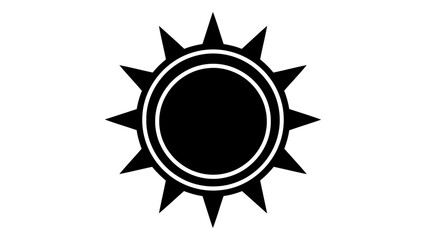 Stylized black sun icon with sharp rays and circular rings, isolated on a clean white background for graphic design appl