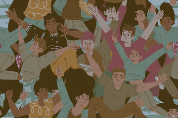 seamless pattern happy people jump characters