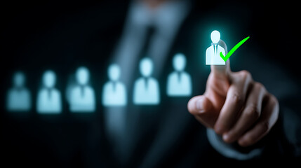 Person selecting candidate with green checkmark image