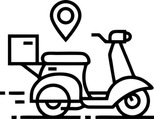 Delivery Scooter with Location Map Pin Line Art