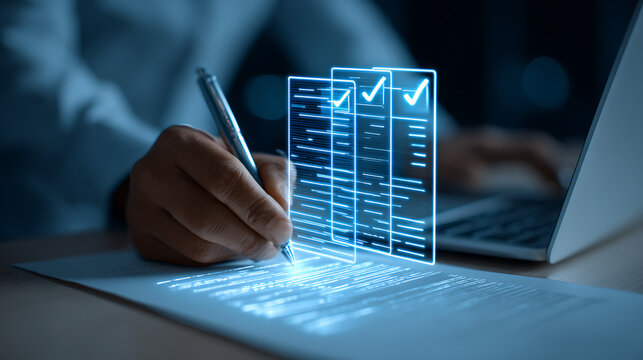 Person signing digital document with pen and laptop digital signature electronic document
