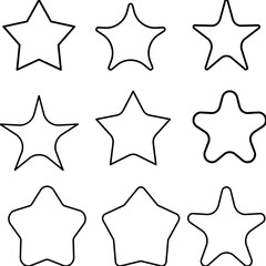 Cute Star Characters Vector Set — Kawaii Outline Star Icons Collection
