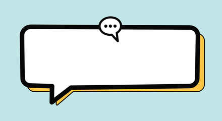 Minimalist speech bubble with a hand-drawn look and a smaller thought bubble emerging from it on a light blue background.