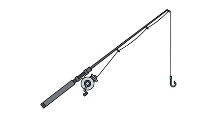 A fishing rod with a hook is presented on a white background.