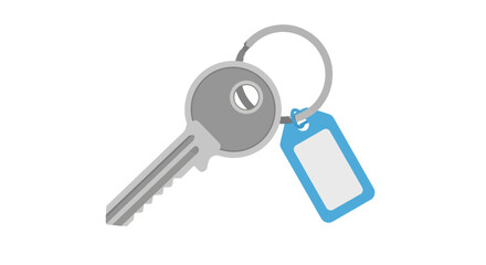 Illustration of a silver key with a blue tag.