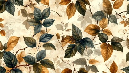 Botanical leaves and vines earthy seamless pattern 
