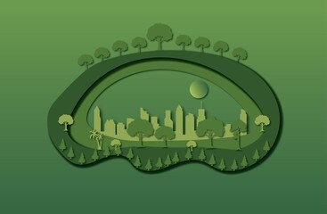 3D landscape illustration, simple style, green nature