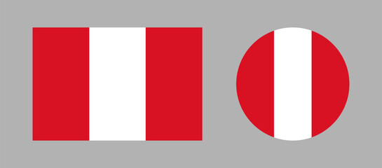 Civil rectangular, round flags of Peru. Peru flag circle, rectangle ensigns set. Flag of Peru flat backdrops. Flag buttons.