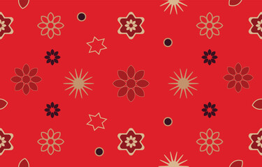 Red and Gold Festive Floral Seamless Pattern