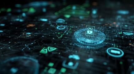 Digital Network with Security Icons and Cyber Technology Elements